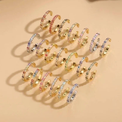 Cute Vintage Style Minimalist Devil's Eye Copper Enamel Plating Inlay Zircon 14k Gold Plated White Gold Plated Open Rings
