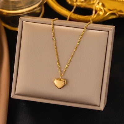 304 Stainless Steel 18K Gold Plated Minimalist Plating Inlay U Shape Heart Shape Acrylic Artificial Rhinestones Plastic Pendant Necklace