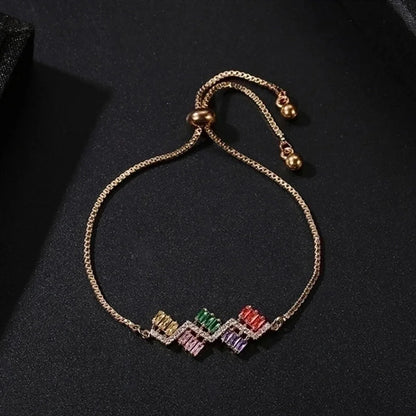 304 Stainless Steel Copper Gold Plated Casual Elegant Minimalist Drawstring Inlay One-Shaped Quadrilateral Bamboo Zircon Bracelets