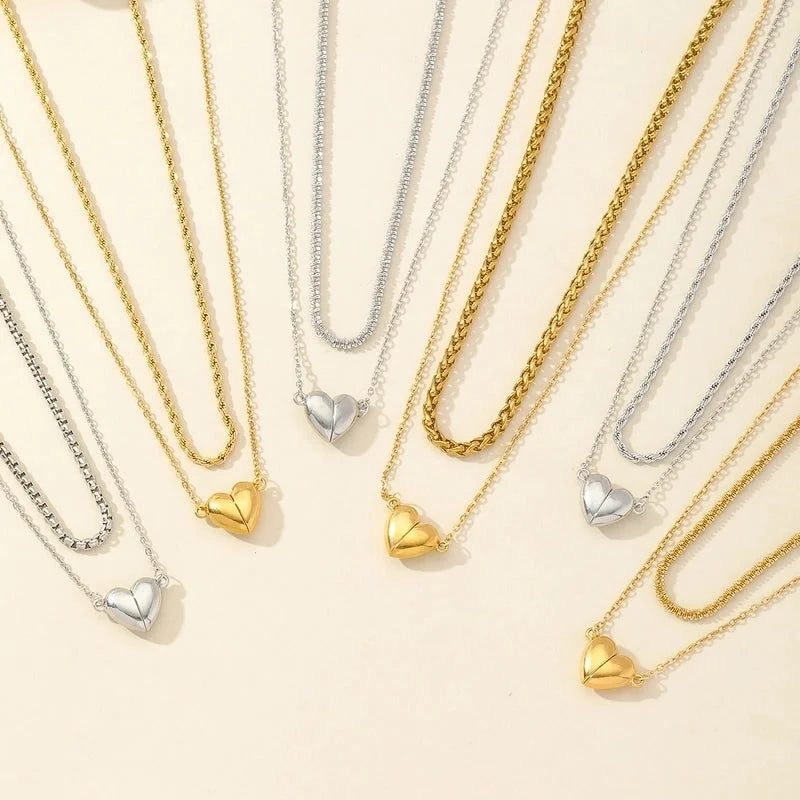Casual Romantic Heart Shape 304 Stainless Steel 18K Gold Plated Double Layer Necklaces