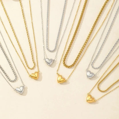 Casual Romantic Heart Shape 304 Stainless Steel 18K Gold Plated Double Layer Necklaces