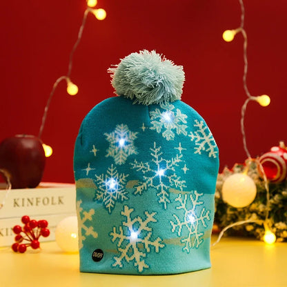 Christmas Decoration Knitted Christmas Hat LED Light Cap Adult And Children Cartoon Glowing Christmas Hat Christmas Hat For The Elderly