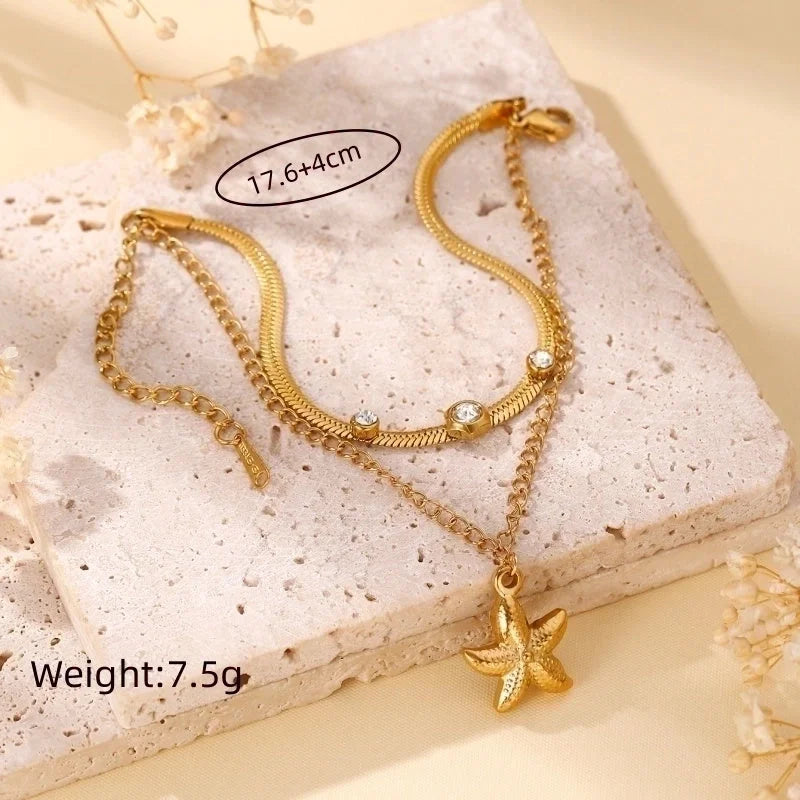Tropical Modern Style Solid Color 304 Stainless Steel 18K Gold Plated Zircon Bracelets In Bulk