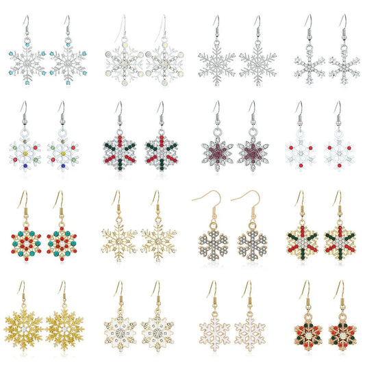 3 Pairs Christmas Series Earrings Women's Fashion Zinc Alloy Diamond Snowflake Earrings Holiday Gift
