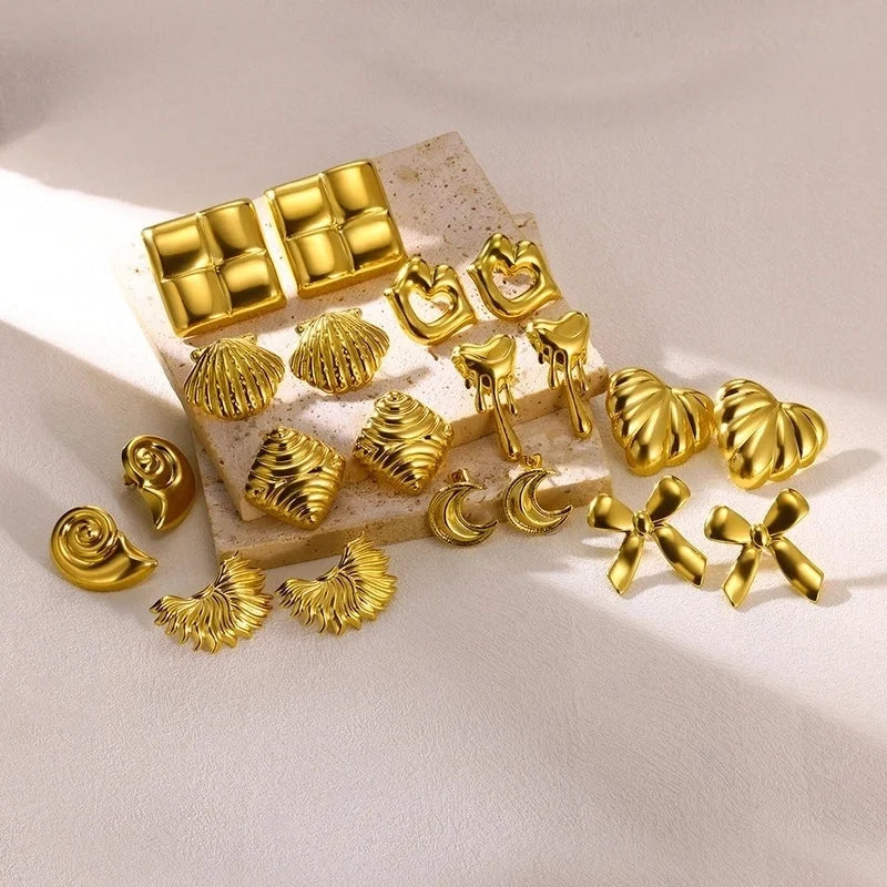 1 Pair Elegant Vintage Style Heart Shape Bow Knot 304 Stainless Steel 18K Gold Plated Ear Studs