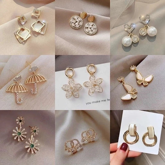 1 Pair Fashion Flower Butterfly Bow Knot Inlay Alloy Artificial Pearls Rhinestones Shell Earrings