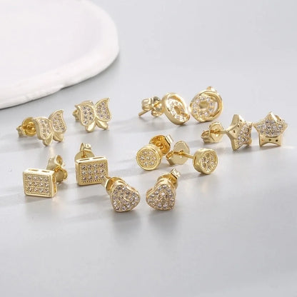 1 Pair Minimalist Classic Style Butterfly Plating Inlay Brass Zircon 18K Gold Plated Ear Studs