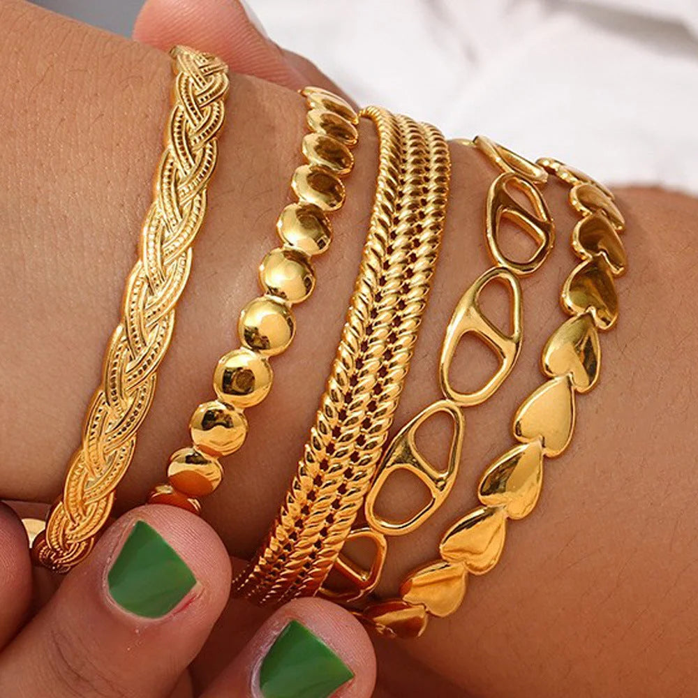 Fashion Ellipse Stainless Steel 18K Gold Plated Bangles