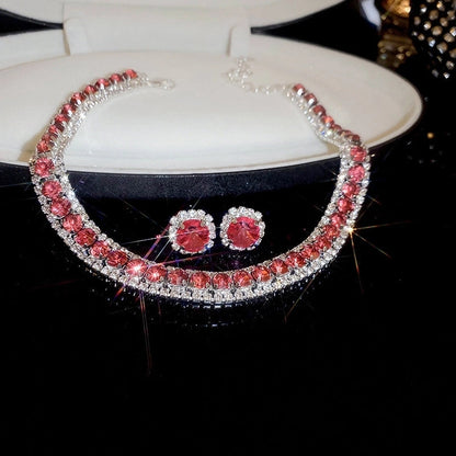 Explosions Zircon Diamond Geometric Necklace Earrings Suit Light Luxury Clavicle Chain High Sense Temperament Jewelry