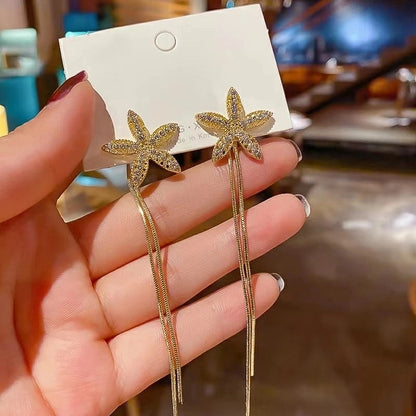 2 Pieces Elegant Star Tassel Heart Shape Inlay Alloy Artificial Pearls Rhinestones Glass Earrings