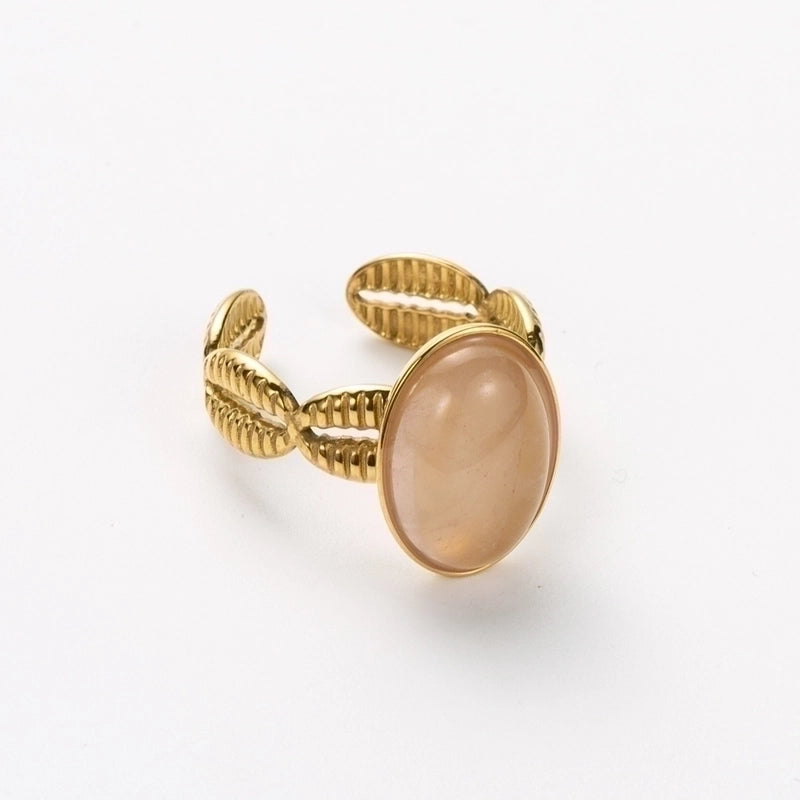 Elegant Retro Oval 304 Stainless Steel Shell 14K Gold Plated Inlay Open Rings