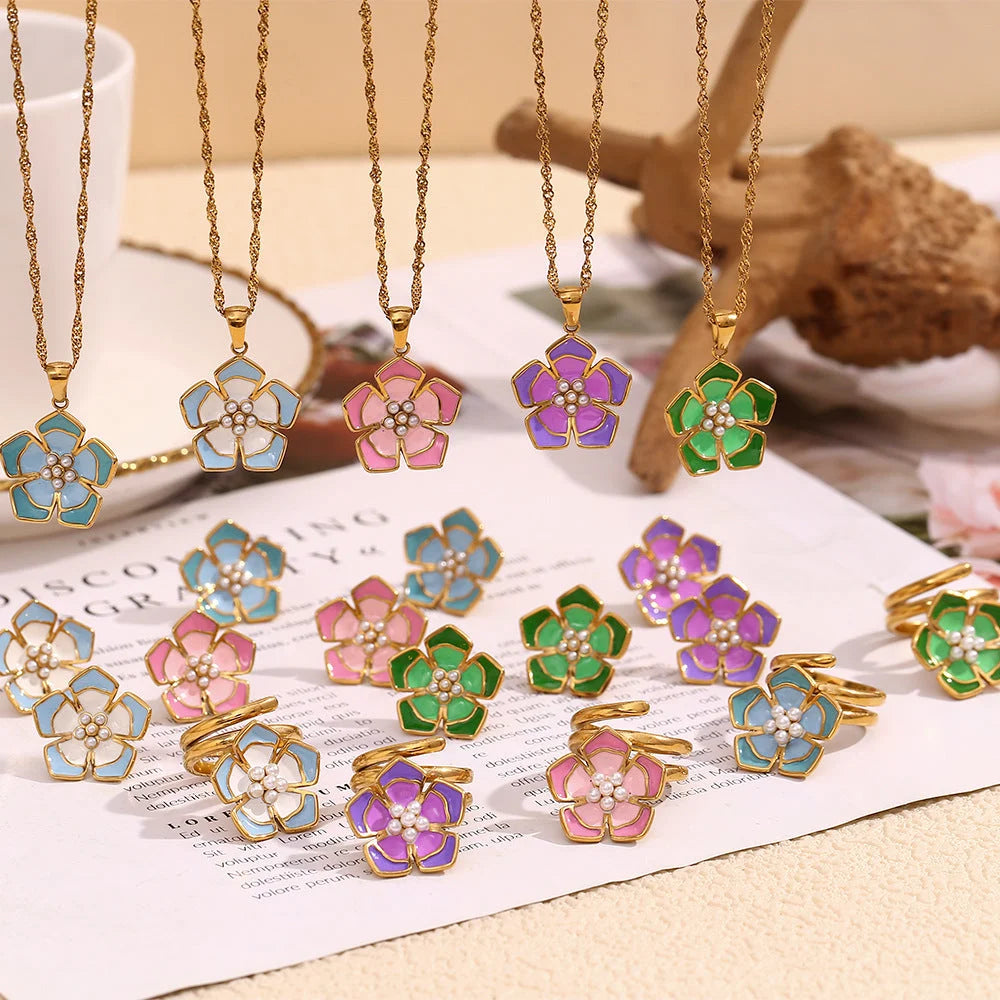 Fashion Petal Geometric Flower Stainless Steel Electroplating Necklaces