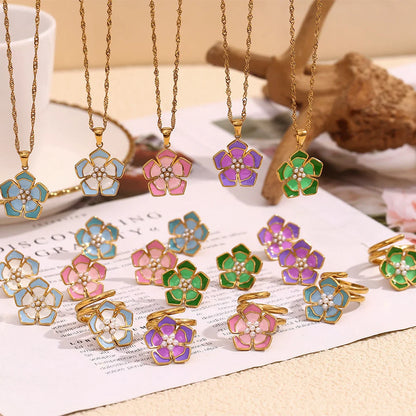 Fashion Petal Geometric Flower Stainless Steel Electroplating Necklaces