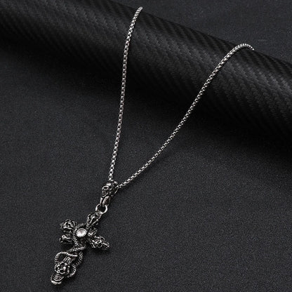 Hip-Hop Punk Cross Tree Skull Stainless Steel Alloy Plating Pendant Necklace