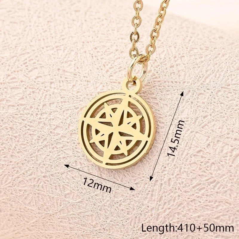 Casual Modern Style Minimalist Compass Mermaid Snowflake 304 Stainless Steel Gold Plated Polishing Plating Pendant Necklace