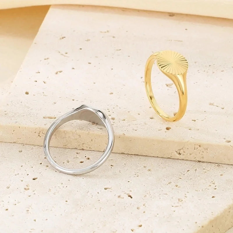 Basic Minimalist Classic Style Geometric 304 Stainless Steel 18K Gold Plated Rings