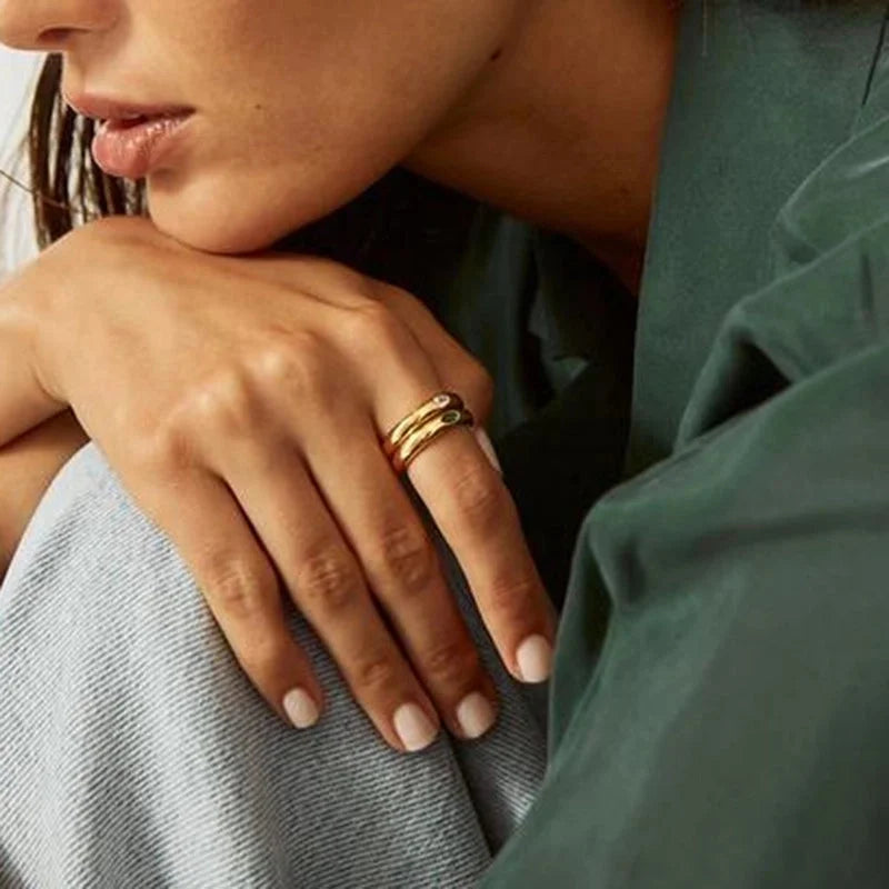 European And American Inlaid Multicolor Zircon 18k Gold-plated Smooth Copper Ring