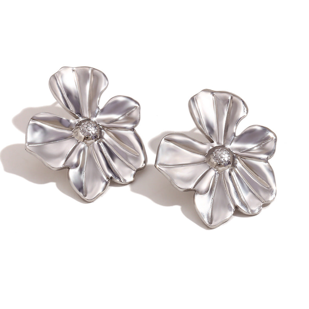 Fashion Petal Geometric Flower Stainless Steel 18K Gold Plated Stud Earrings