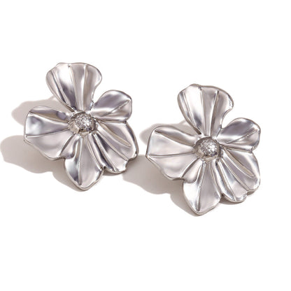 Fashion Petal Geometric Flower Stainless Steel 18K Gold Plated Stud Earrings