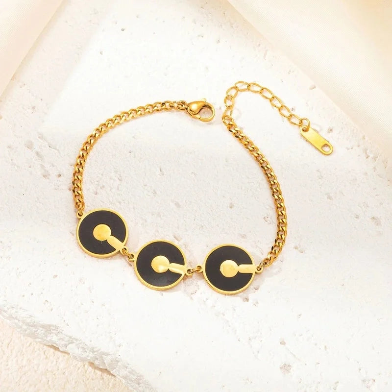 Minimalist Geometric Round Titanium Steel Fritillary Plating Inlay Bracelets Necklace