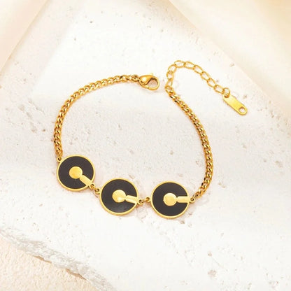 Minimalist Geometric Round Titanium Steel Fritillary Plating Inlay Bracelets Necklace