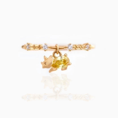Small Dinosaur 18k Gold Colored Zircon Copper Ring