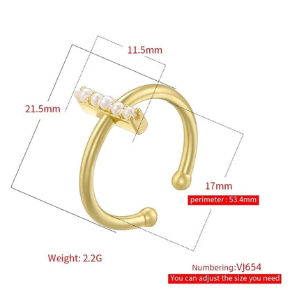 Copper 18K Gold Plated Plating Inlay Letter Artificial Pearls Open Rings