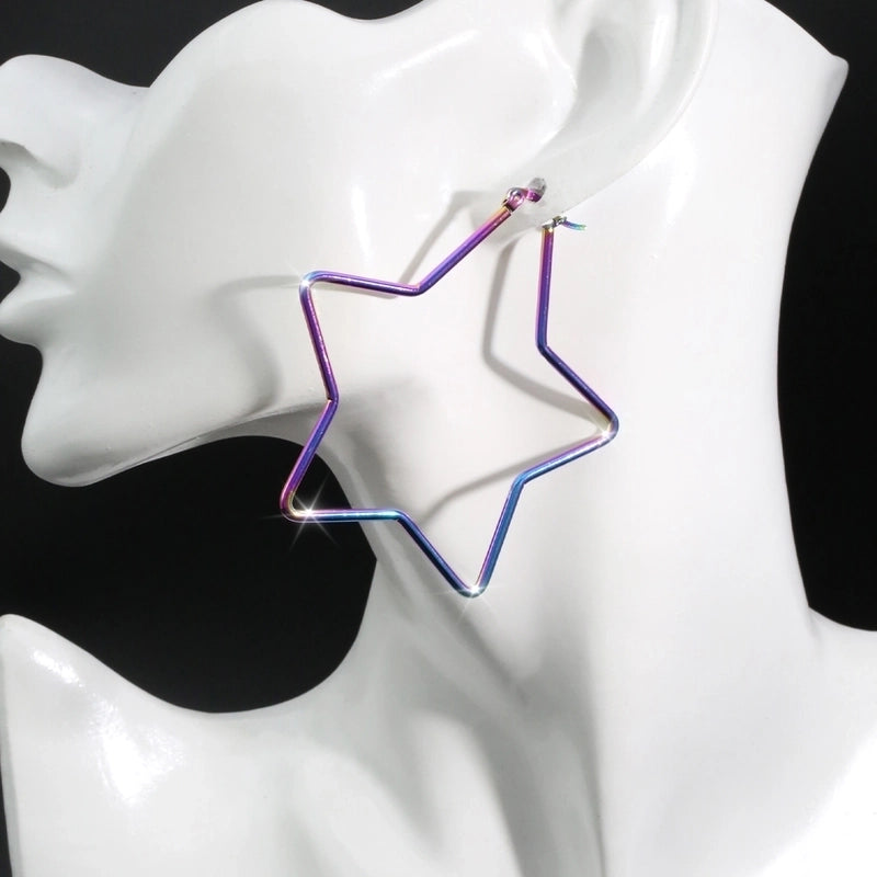 1 Pair Hip-Hop Exaggerated Luxurious Pentagram Round Heart Shape Plating 304 Stainless Steel Stainless Steel Earrings