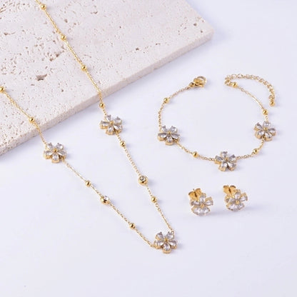 Sweet Minimalist Flower Titanium Steel Bracelets Earrings Necklace
