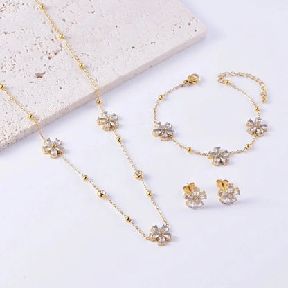 Sweet Minimalist Flower Titanium Steel Bracelets Earrings Necklace