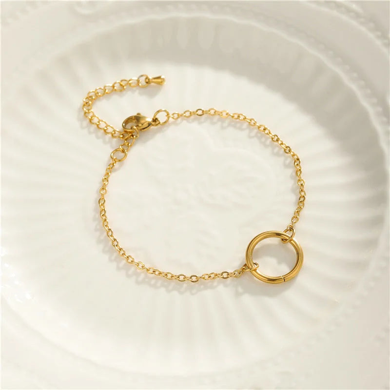 Women Minimalist Round Geometric Stainless Steel Electroplating Bracelets