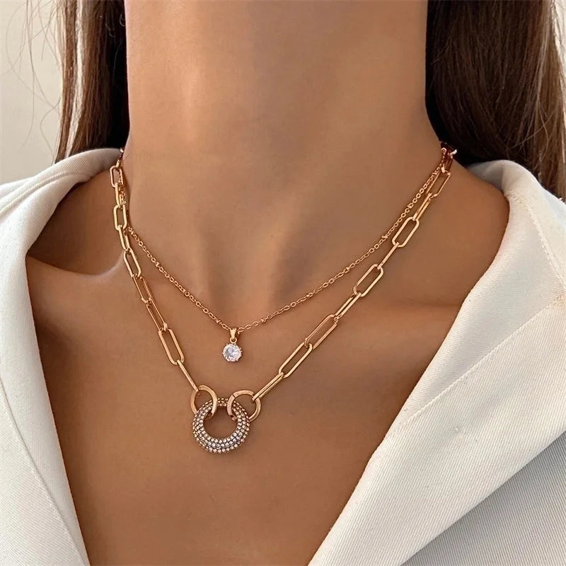 Hip-hop Minimalist Solid Color Flower Lock Metal Copper 18k Gold Plated Gold Plated Silver Plated Crystal Zircon Layered Necklaces Pendant Necklace Necklace In Bulk