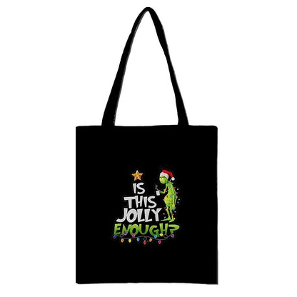 Christmas Peripheral Festival Handbag Canvas Bag Grinch Christmas Monster Green Fur Monster Printed Canvas Book Bag