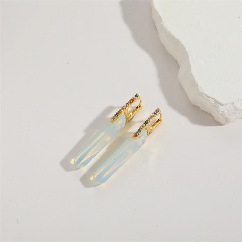 1 Pair Elegant Minimalist Commute Irregular Inlay Natural Stone Copper Zircon 14K Gold Plated Earrings