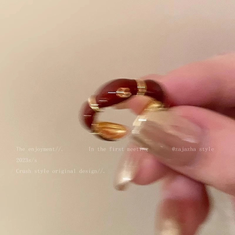 Minimalist Heart Shape Flower Bow Knot Copper Inlay Artificial Pearls Opal Zircon Rings