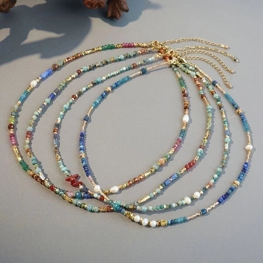 Vacation Geometric Color Block Natural Stone Freshwater Pearl Copper Necklace In Bulk