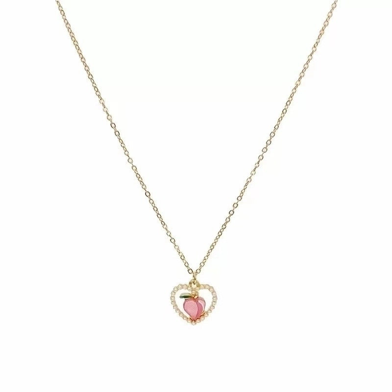 Fashion Heart Shape Stainless Steel Alloy Artificial Pearls Zircon Inlay Pendant Necklace