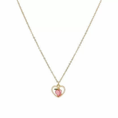 Fashion Heart Shape Stainless Steel Alloy Artificial Pearls Zircon Inlay Pendant Necklace