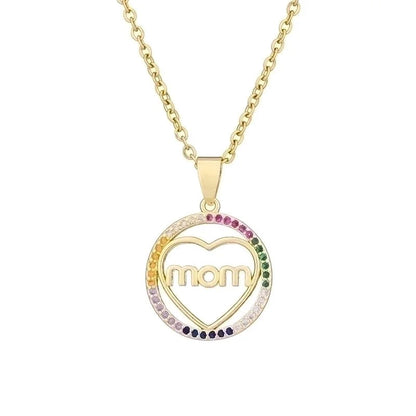 304 Stainless Steel Copper MAMA Plating Letter Zircon Pendant Necklace