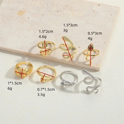 Minimalist Animal Snake Copper Inlay 14K Gold Plated Zircon Open Rings