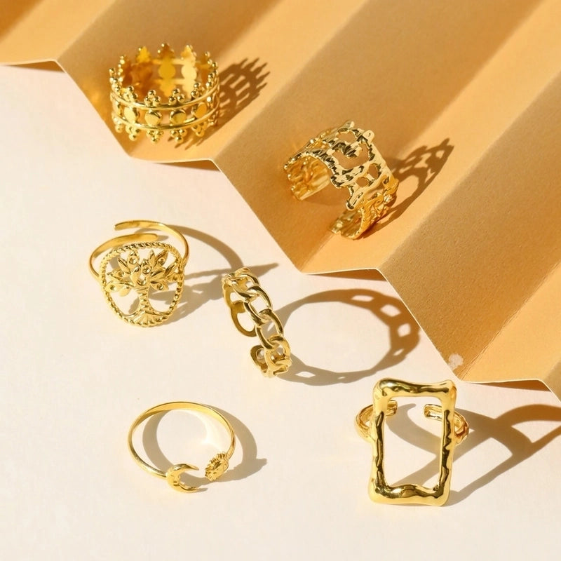 Retro Life Tree Solid Color Rectangle 304 Stainless Steel Open Rings