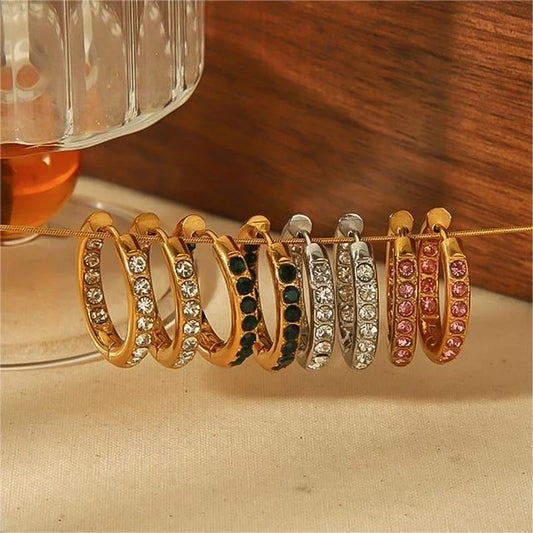 1 Pair IG Style Geometric Plating Inlay 304 Stainless Steel Zircon 18K Gold Plated Earrings