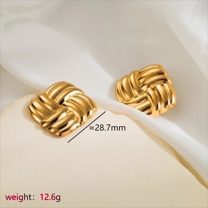 1 Pair Minimalist Classic Style Argyle 304 Stainless Steel 14K Gold Plated Stainless Steel Earrings