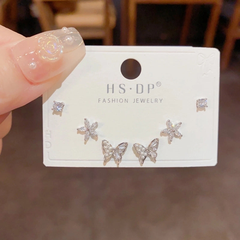 Fashion Geometric Copper Plating Artificial Pearls Zircon Earrings 3 Pairs