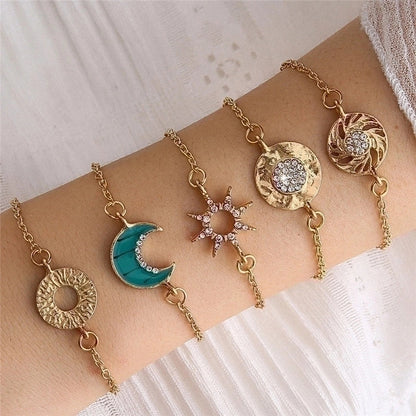 Casual Retro Punk Moon Flower Butterfly Alloy Gold Plated Silver Plated Artificial Gemstones Artificial Diamond Opal Bracelets Bangle In Bulk
