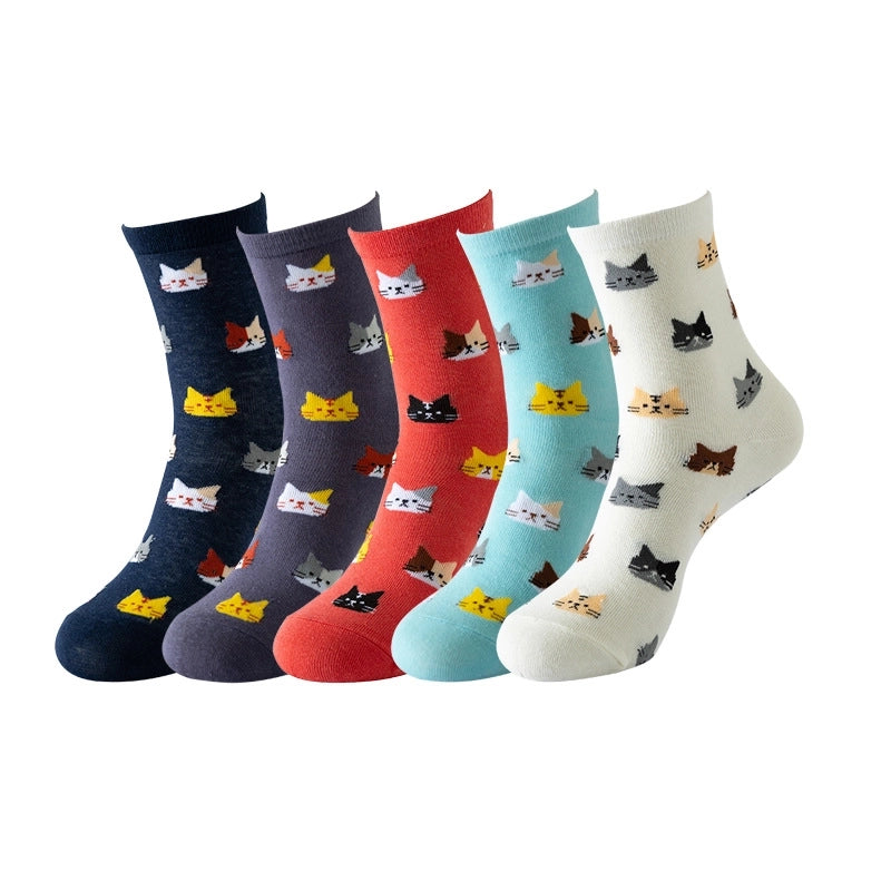 Women's Socks Fun Cat Socks Mid-length Socks Novelty Dog Animal Women's Socks Cotton Socks Cartoon Stockings Yama