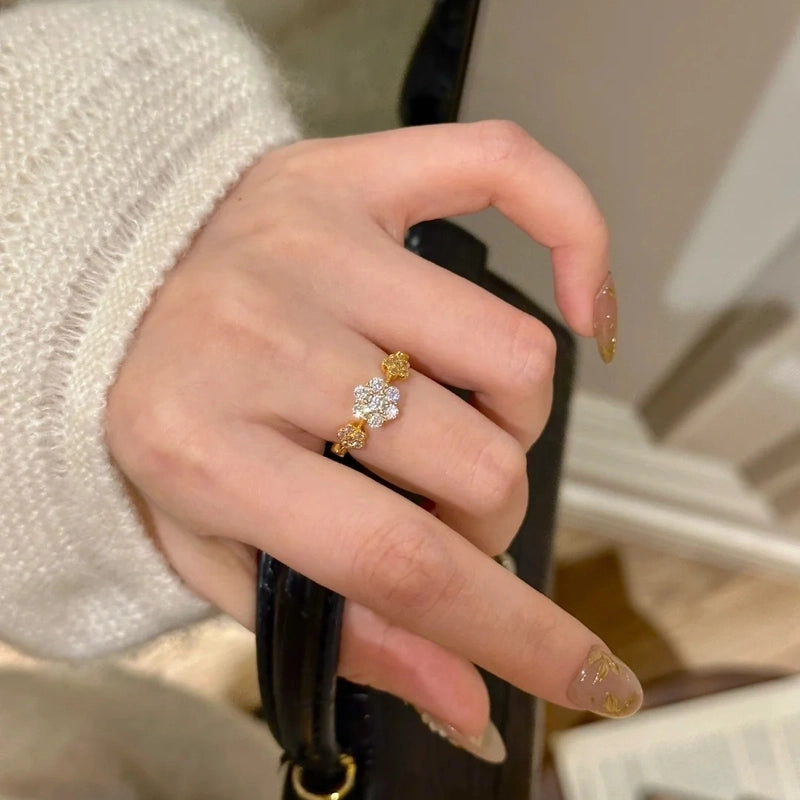 Elegant Lady Four Leaf Clover Flower Copper Mixed Metal Rings Bracelets Necklace