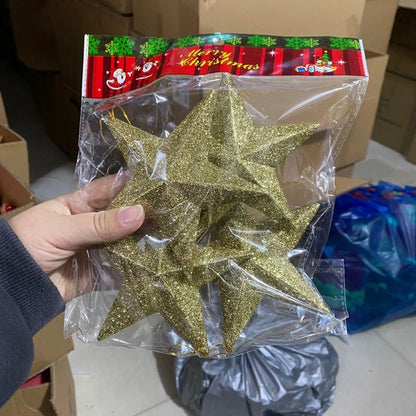 Christmas Stars Christmas Christmas Tree Decorations 23cm Golden Christmas Tree Pendant Five-pointed Star With Gold Powder