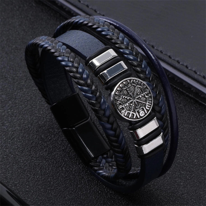 European And American Fashion Trendy Men's Bracelet All-match Multi-layer Woven Leather Snowflake Bracelet Set Trendy Jewelry