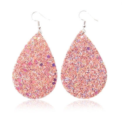 Christmas Leather Pu Sequined Water Drop Earrings